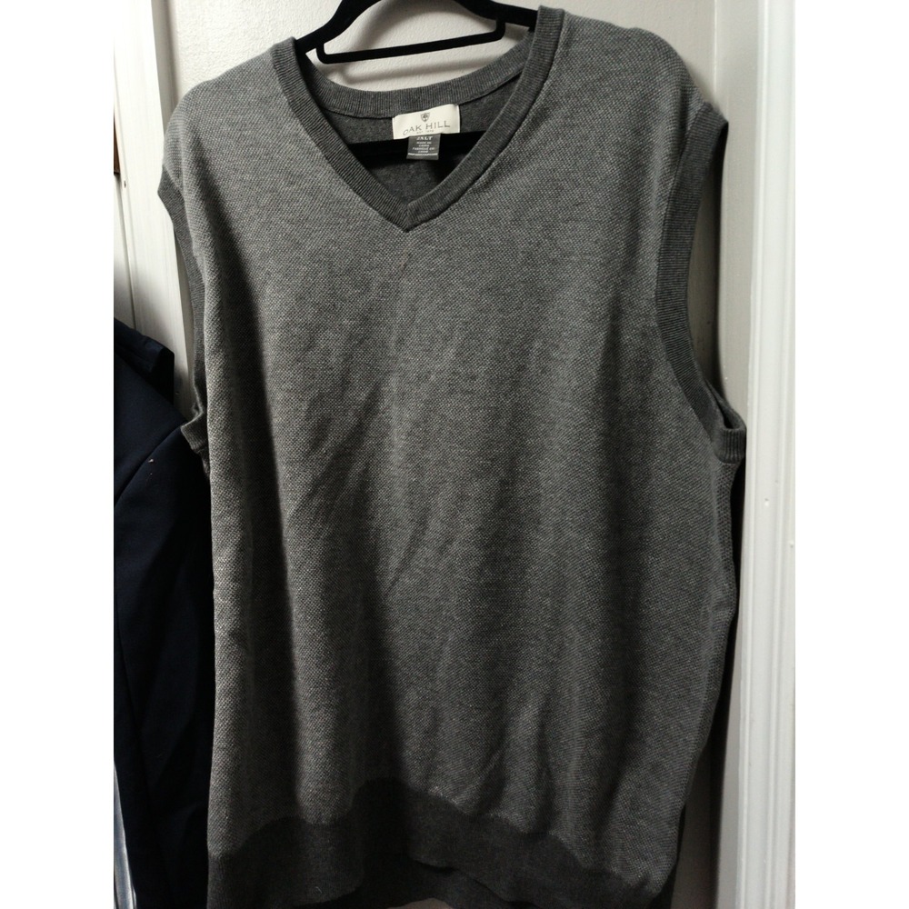 Oak Hill Sweater Vest Mens 2XLT Gray Cotton Knit V-Neck Big & Tall